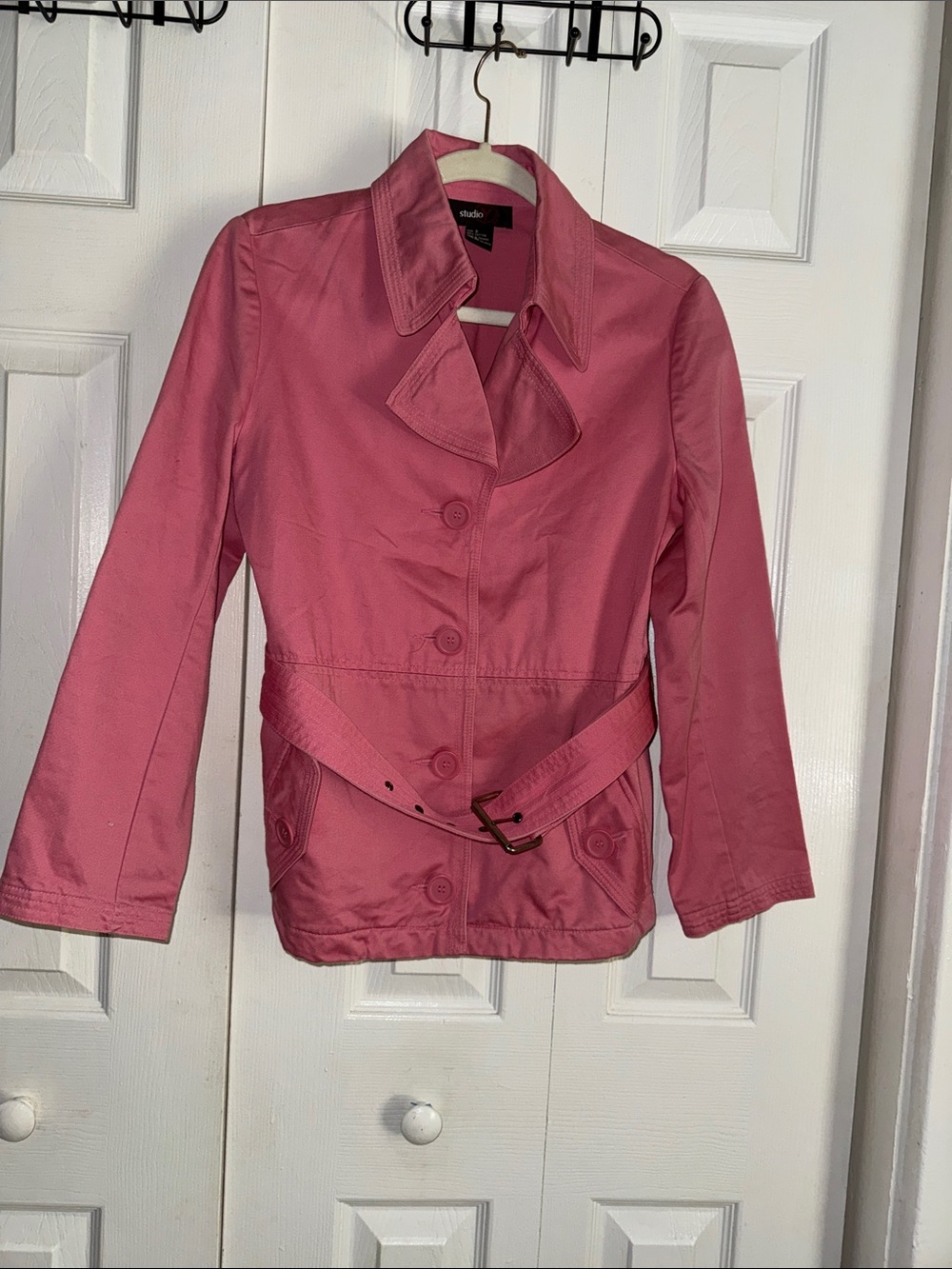 St. John Rose Pink Belted Trench Coat